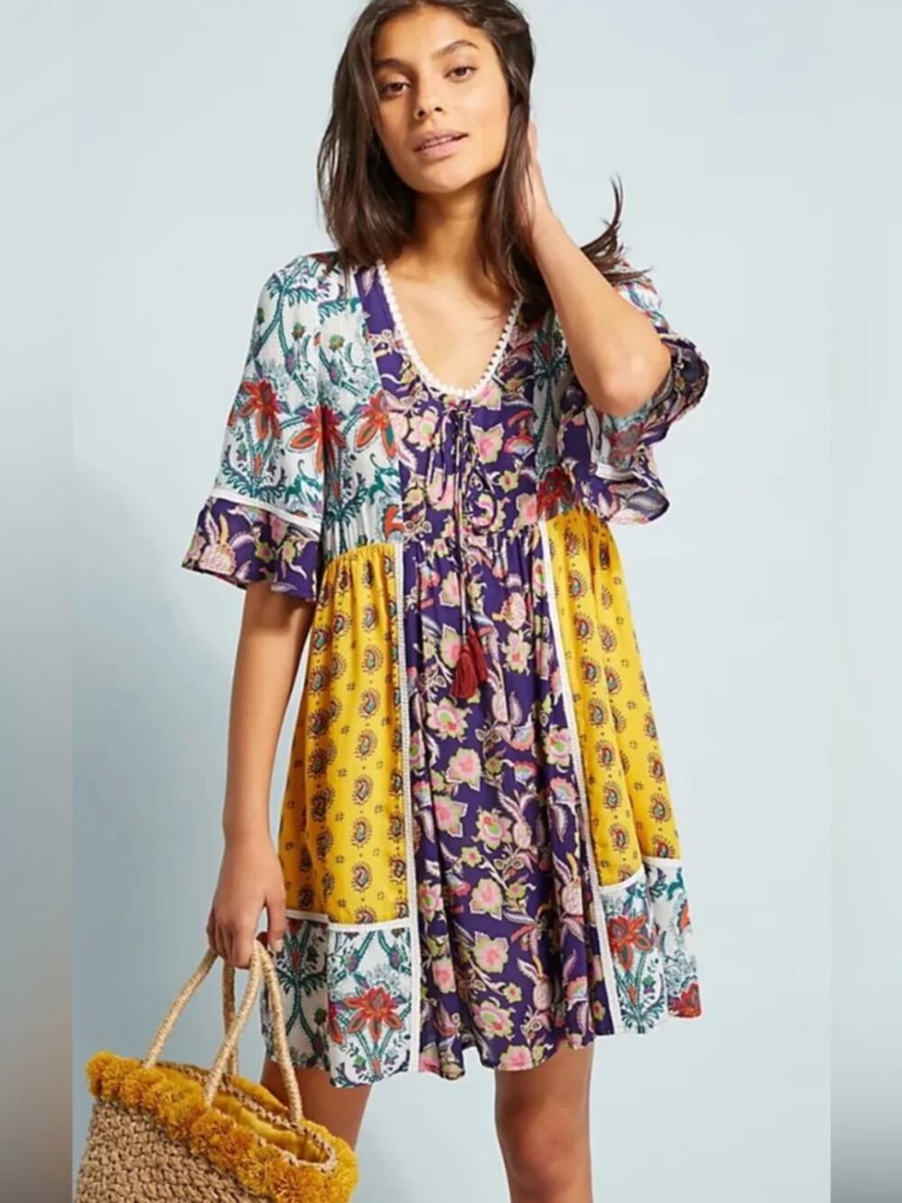 Anthropologie Lilka Patchwork Trapeze Patchwork Mini Dress XS